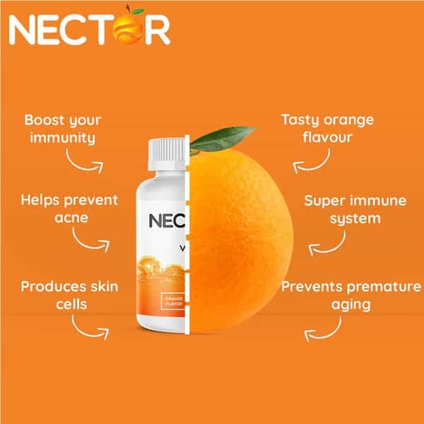Nector Vitamin C Orange Chewable Tablets Immunity Antioxidant & Skincare - 30 Tablets