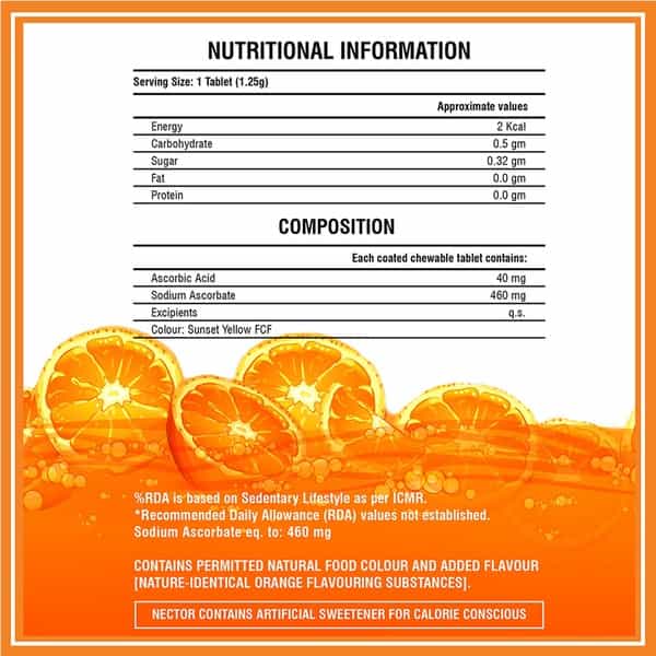 Nector Vitamin C Orange Chewable Tablets Immunity Antioxidant & Skincare - 30 Tablets