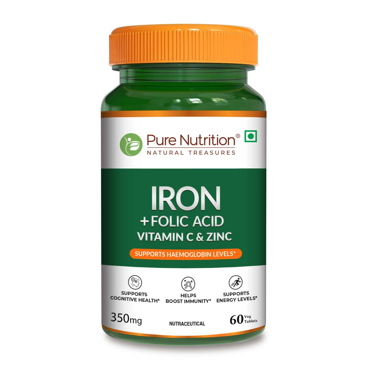 Pure Nutrition Iron L Iron Tablets To Support Haemoglobin Formation - 60 Veg Tablets