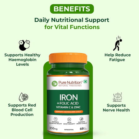 Pure Nutrition Iron L Iron Tablets To Support Haemoglobin Formation - 60 Veg Tablets