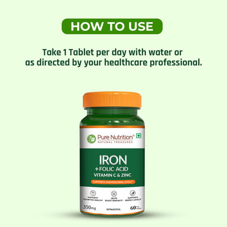 Pure Nutrition Iron L Iron Tablets To Support Haemoglobin Formation - 60 Veg Tablets