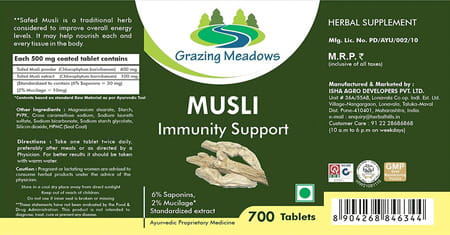 Grazing Meadows Musli Tablets Safed Musli 700 Tablets(Chlorophytum Borivilianum) (Pack Of 5)