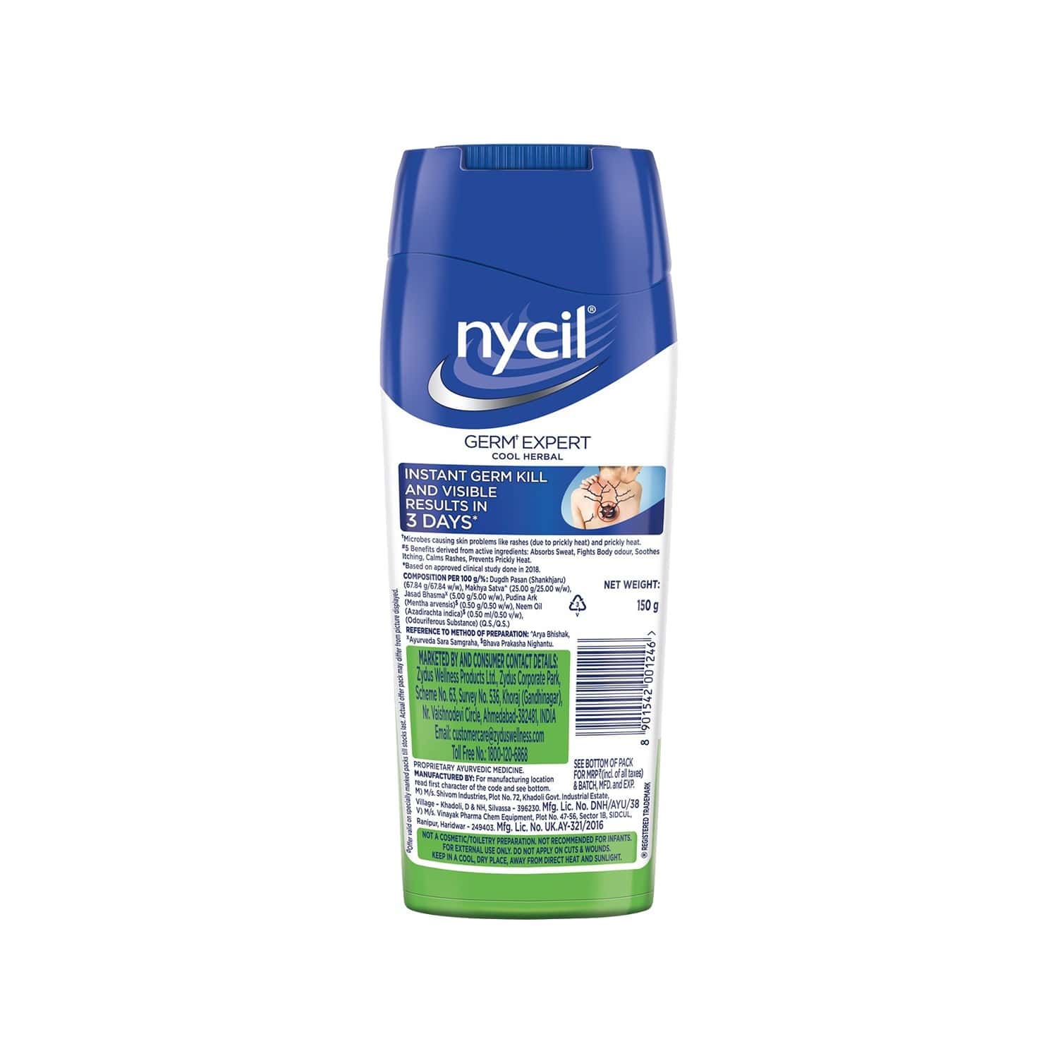 Buy Nycil Cool Herbal Prickly Heat Talcum Powder Bottle Of 150 G (Cool