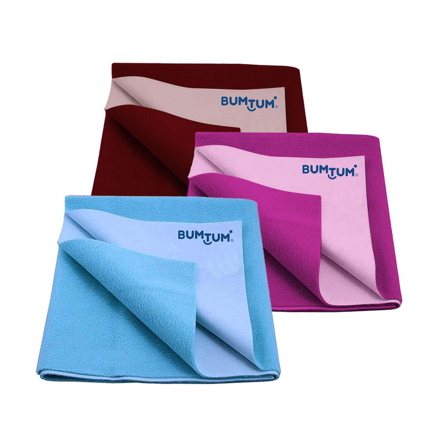 Bumtum Dry Sheet Leakproof Baby Bed Protector (Maroon+Grape+Aquablue Small Size 50*70cm|Pack Of 3)