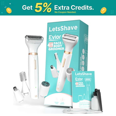 Letsshave Evior 4-In-1 Face & Body Trimmer For Women | 4 Heads & 6 Functions | Skin-Safe Blades