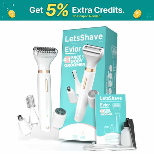 Letsshave Evior 4-In-1 Face & Body Trimmer For Women | 4 Heads & 6 Functions | Skin-Safe Blades