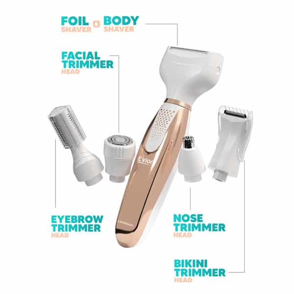 Letsshave Evior 4-In-1 Face & Body Trimmer For Women | 4 Heads & 6 Functions | Skin-Safe Blades