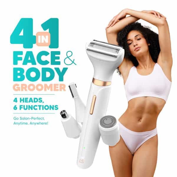 Letsshave Evior 4-In-1 Face & Body Trimmer For Women | 4 Heads & 6 Functions | Skin-Safe Blades