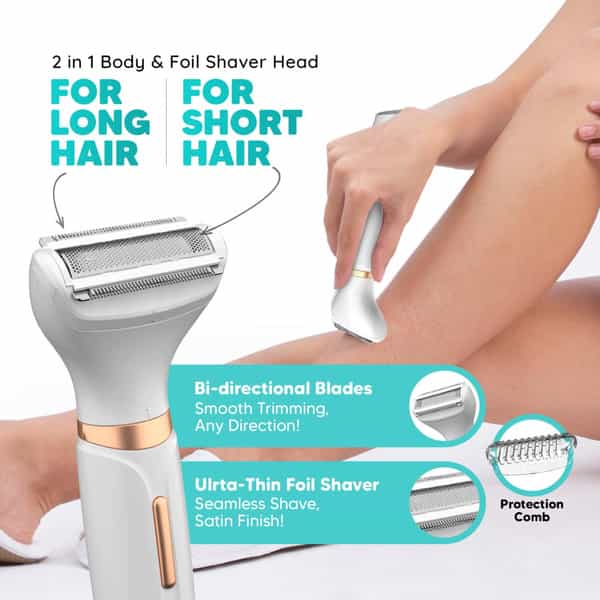 Letsshave Evior 4-In-1 Face & Body Trimmer For Women | 4 Heads & 6 Functions | Skin-Safe Blades