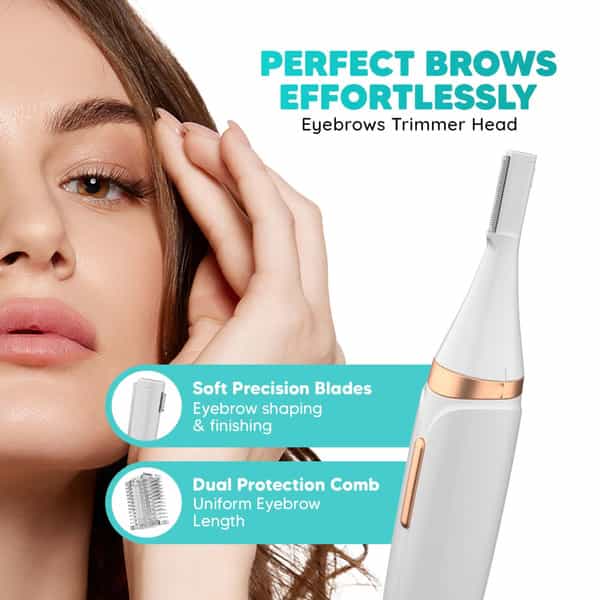 Letsshave Evior 4-In-1 Face & Body Trimmer For Women | 4 Heads & 6 Functions | Skin-Safe Blades