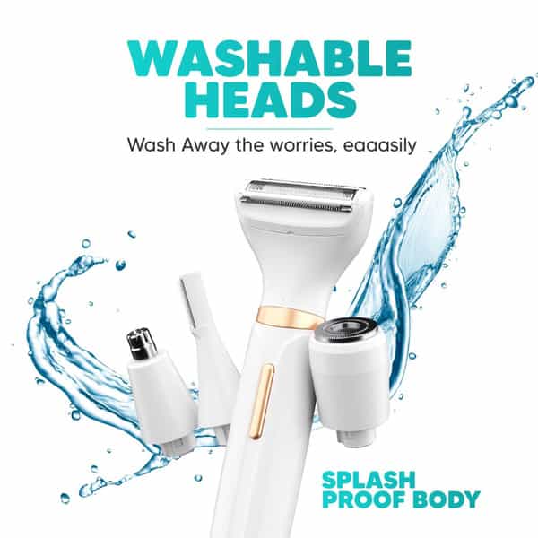 Letsshave Evior 4-In-1 Face & Body Trimmer For Women | 4 Heads & 6 Functions | Skin-Safe Blades
