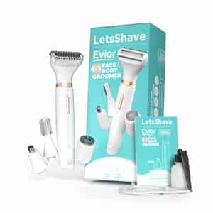 Letsshave Evior 4-in-1 Face & Body Trimmer For Women | 4 Heads & 6 Functions | Skin-safe Blades