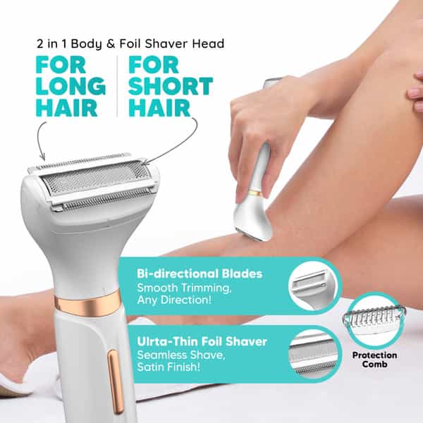 Letsshave Evior 4-In-1 Face & Body Trimmer For Women | 4 Heads & 6 Functions | Skin-Safe Blades
