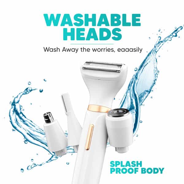 Letsshave Evior 4-In-1 Face & Body Trimmer For Women | 4 Heads & 6 Functions | Skin-Safe Blades