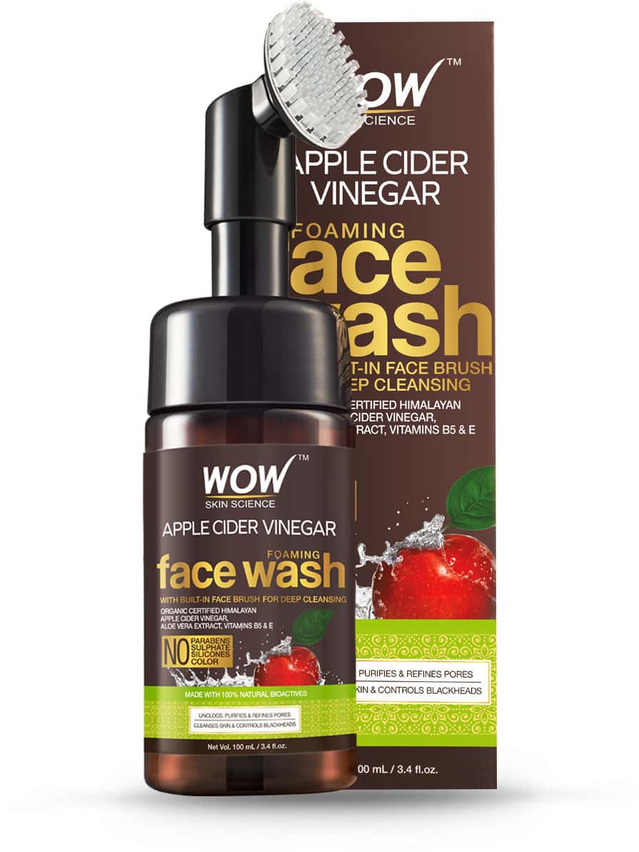 Buy WOW APPLE CIDER VINEGAR FOAMING FACE WASH WITH BUILT IN BRUSH 100