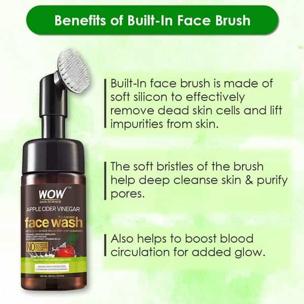 Wow Apple Cider Vinegar Foaming Face Wash With Built In Brush - 100 Ml