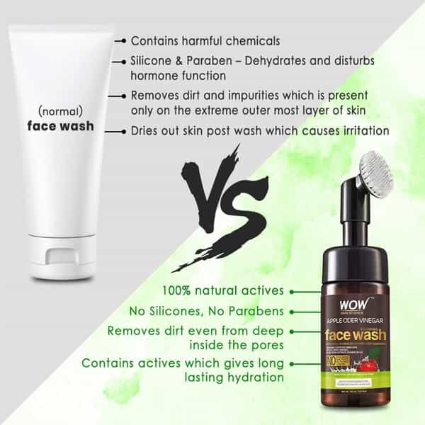 Wow Apple Cider Vinegar Foaming Face Wash With Built In Brush - 100 Ml