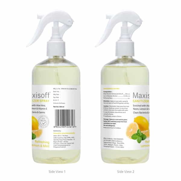 Maxisoft Refreshing Lemon & Mint Sanitizer Spray | Aloe Vera Neem & Vitamin E (500 Ml Pack Of 1)