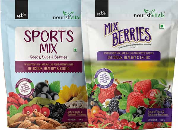 Nourishvitals Healthy Munching Combo Sports Mix Seeds + Mix Berries Scrumptious Mix (200Gm Each)