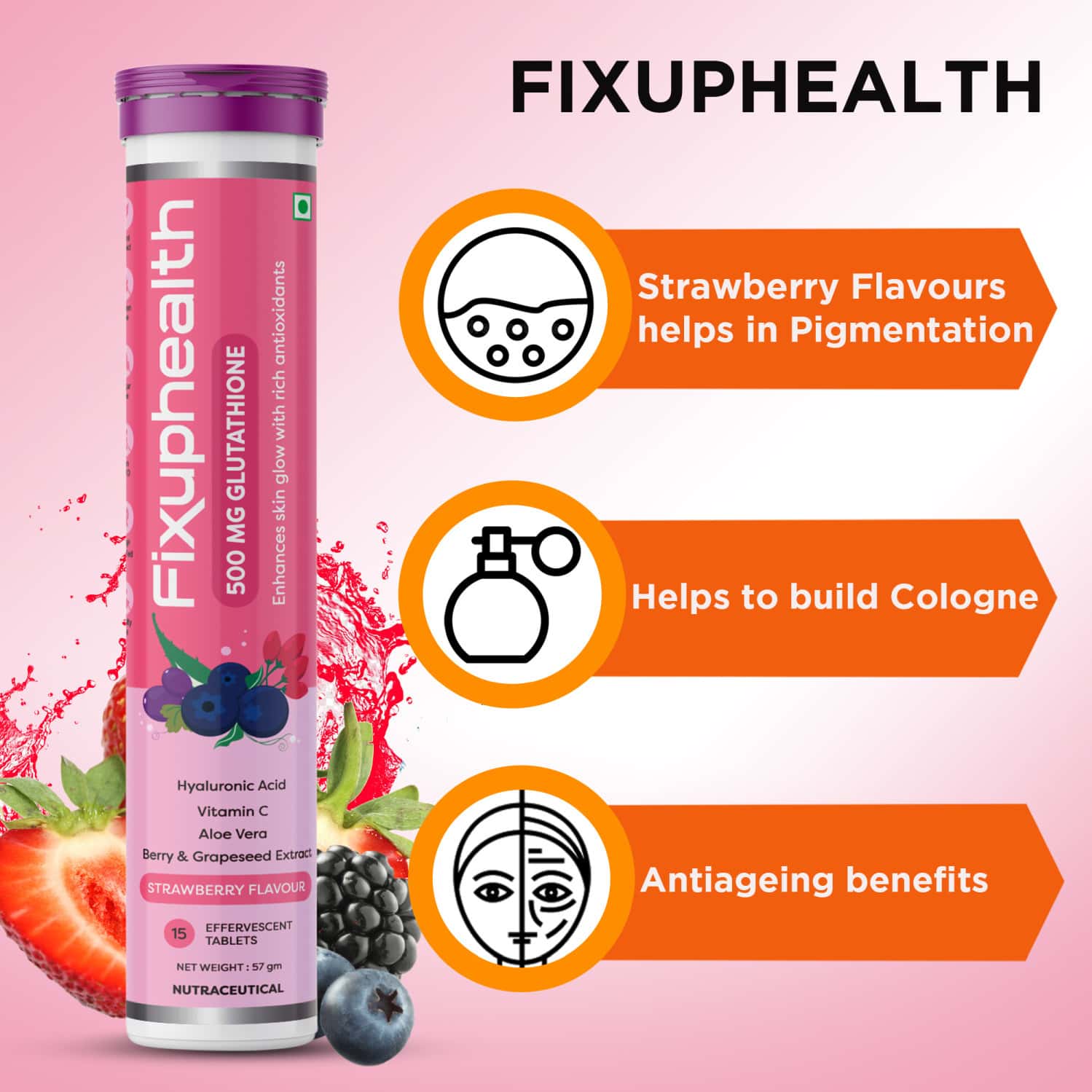 Fixuphealth Natural Amla Vitamin C Zinc 20 Tab & Glutathione Vit C Aloe Vera Skin Glow 15 Tab Combo