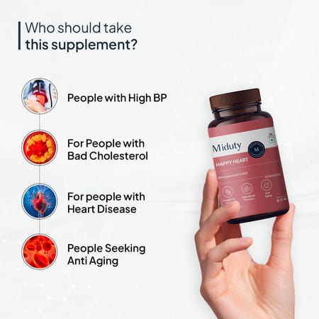 Miduty Happy Heart - Coq10 - Heart Health - Bp - Energy Booster - 100% Vegetarian - 30 Capsules