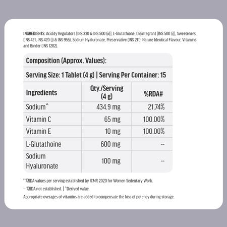 Hk Vitals Glutathione (Lemon - 15 Effervescent Tablets) With Sipper Bottle