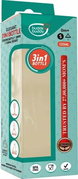 Buddsbuddy Elegant 3 In 1 Bottle (Feeding Bottle+Sipper+Cereal Feeder) - 125 Ml Green
