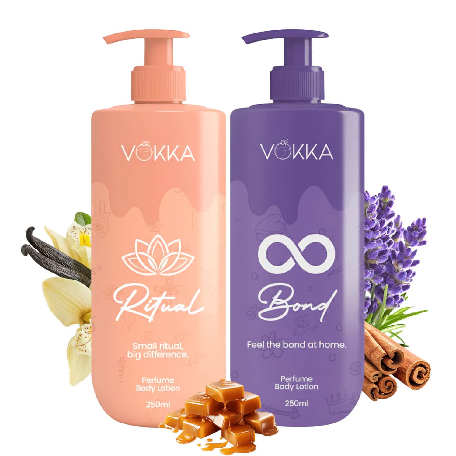 Vokka Ritual & Bonds Perfume Body Lotion Combo 250ml X 2 | Vanilla Orchid & Warm Woody Fragrance |
