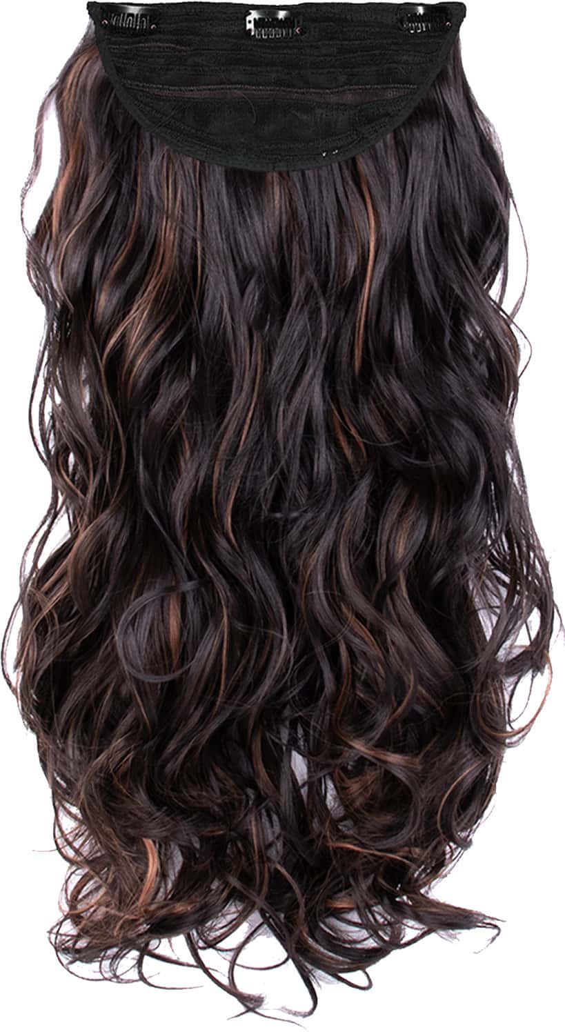 Streak Street Clip-In 24" Full-Wavy Dark Brown Hair Extensions With Copper Highights