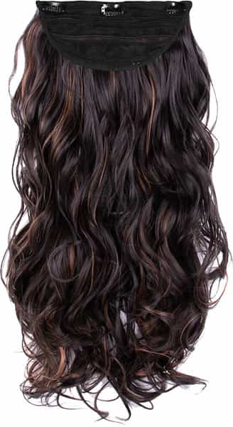 Streak Street Clip-In 24" Full-Wavy Dark Brown Hair Extensions With Copper Highights