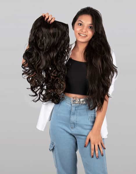 Streak Street Clip-In 24" Full-Wavy Dark Brown Hair Extensions With Copper Highights