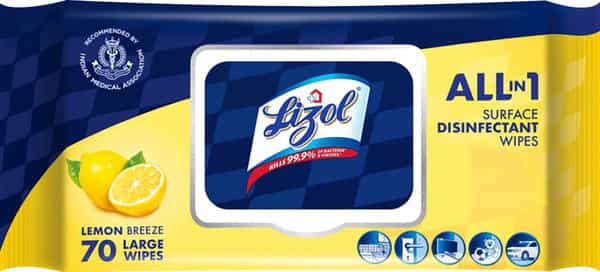 Lizol All-In-1 Surface Disinfectant Wipes Lemon - 70 Count