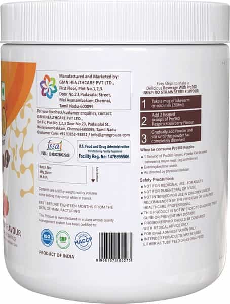 Pro360 Respiro | Nutritional Protein Supplement | Strawberry | Powder | Jar | 250 Gm