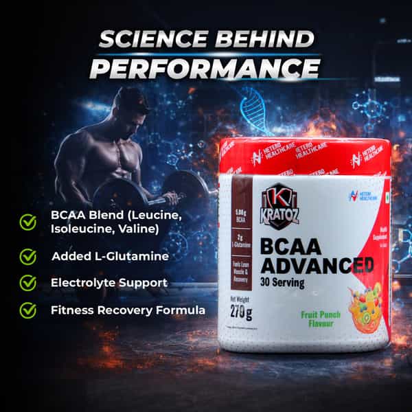 Kratoz Bcaa Advanced Powder For Lean Muscle & Recovery - 30 Servings - 270G - (Fruit Punch)
