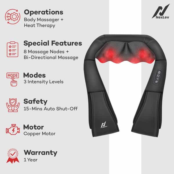 Nexlev Neck & Back Massager Deep Tissue Shiatsu Roller