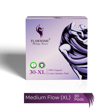 Flawsome 100% Organic Sanitary Pads | High Absorption | Size Xl | With Paper Disposal Pouches - 30n