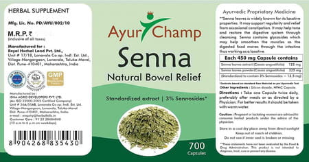 Ayur Champ - Pack Of 4 -Senna Capsules 450mg - 700 Capsules Value Pack