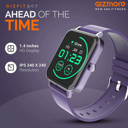 Gizmore Aura Smartwatch-1.4" Touch Display Heart Rate Spo2 Monitoring & Water Resistance(Blue)