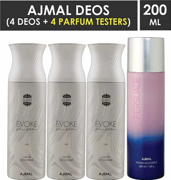 Ajmal 3 Evoke Silver Edition For Men & 1 Persuade For Men & Women Deo Each 200Ml Combo Pack 4