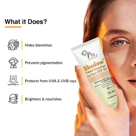 Fixderma Shadow Tinted Sunscreen | For Face | Spf 50 |Pa+++ | With Blue Light Protection | 30 Gm