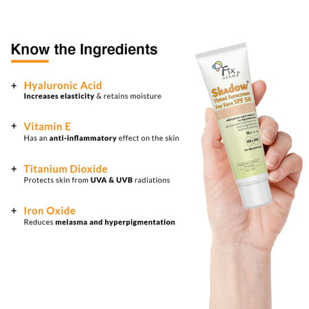 Fixderma Shadow Tinted Sunscreen | For Face | Spf 50 |Pa+++ | With Blue Light Protection | 30 Gm