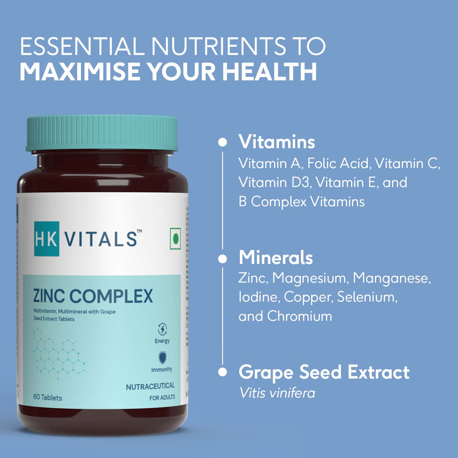 Buy HEALTHKART HK VITALS ZINC SUPPLEMENTS FOR ADULTS, 60 ZINC TABLETS