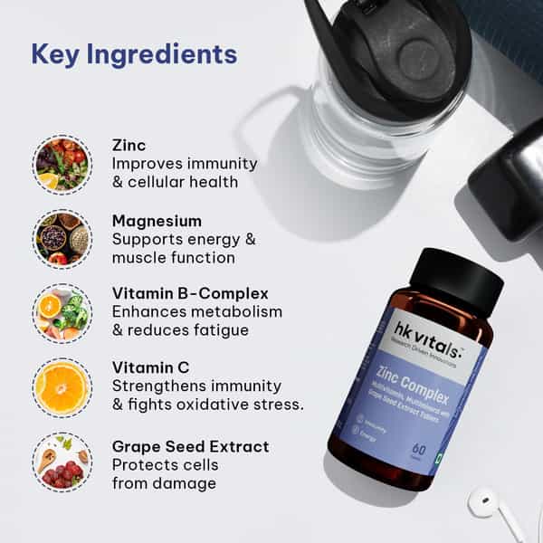 Hk Vitals Zinc Supplements (60 Tablets) | With Vitamin C | Vitamin D3