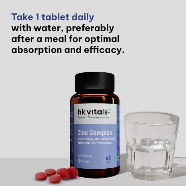 Hk Vitals Zinc Supplements (60 Tablets) | With Vitamin C | Vitamin D3