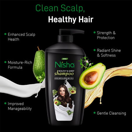 Nisha Healthy & Shiny Shampoo 650ml | Avocado & Brahmi Shampoo For Strong Beautiful Hair