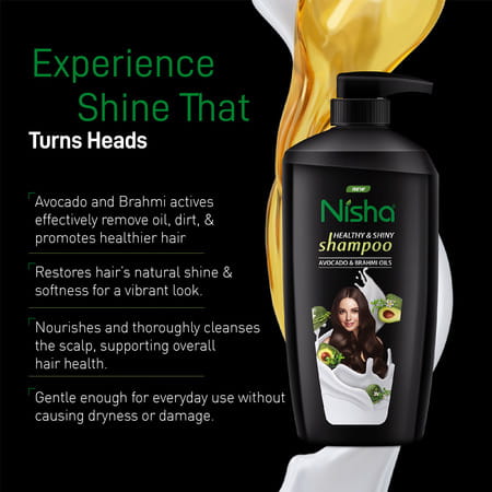 Nisha Healthy & Shiny Shampoo 650ml | Avocado & Brahmi Shampoo For Strong Beautiful Hair