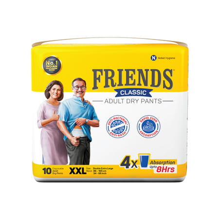 Friends Classic Adult Dry Pants Xxl Pants Style 4x Absorption Upto 8hrs Size 34-65 Inch 10 Diapers