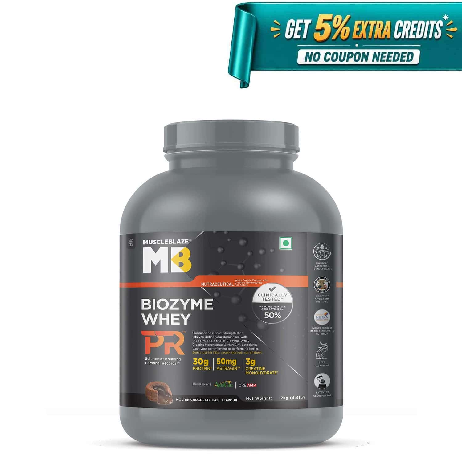 Muscleblaze Biozyme Whey Protein Pr (molten Chocolate Cake | 2kg / 4.4lbs) | 30g Protein