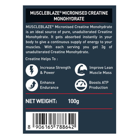 Muscleblaze Micronized Creatine Monohydrate Powder| Unflavoured (100g) With Shaker