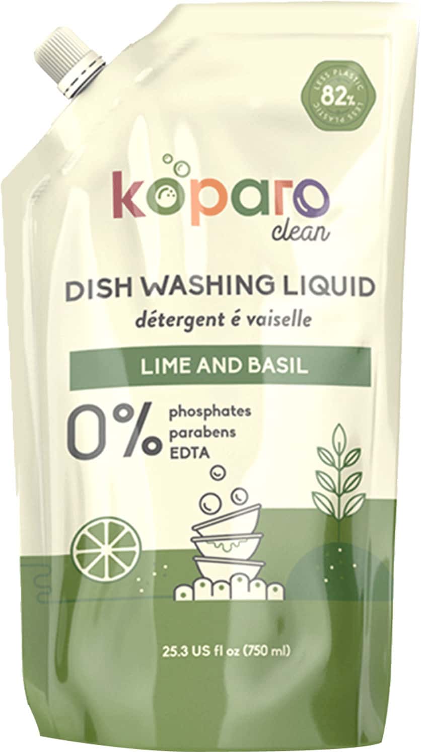 Koparo Dishwashing Liquid With Lime And Basil | Plant Based | Baby & Pet Safe | Refill Pack - 750 Ml